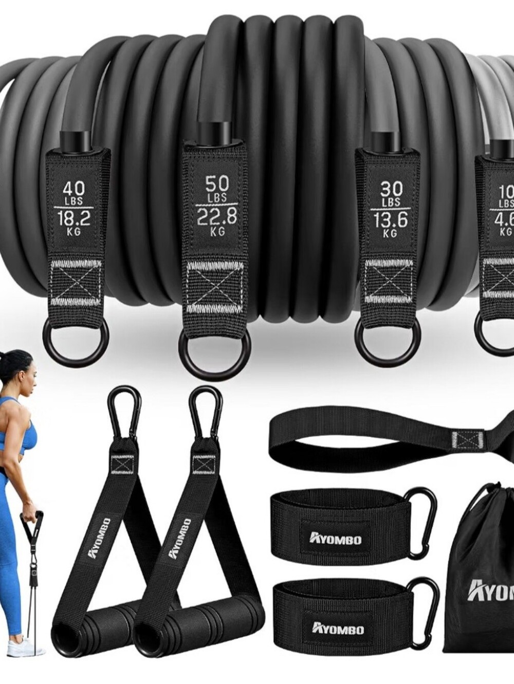 Ayombo 150LB Resistance Bands Set – 5 Bands + Accessories